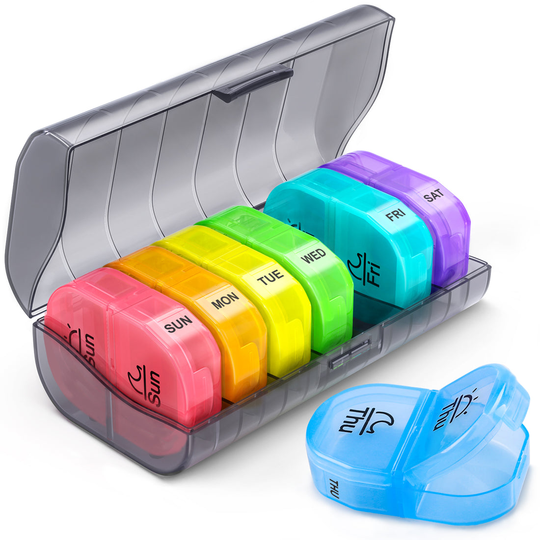 Weekly Pill Organizer 2 Times a Day, ZIKEE AM PM Pill Box with 7 Detachable Pill Case with Large Storage